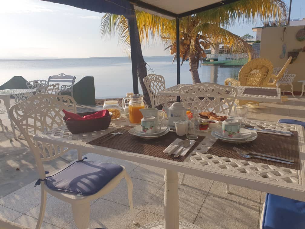 Breakfast on the seafront terrace of a casa particular in Cienfuegos